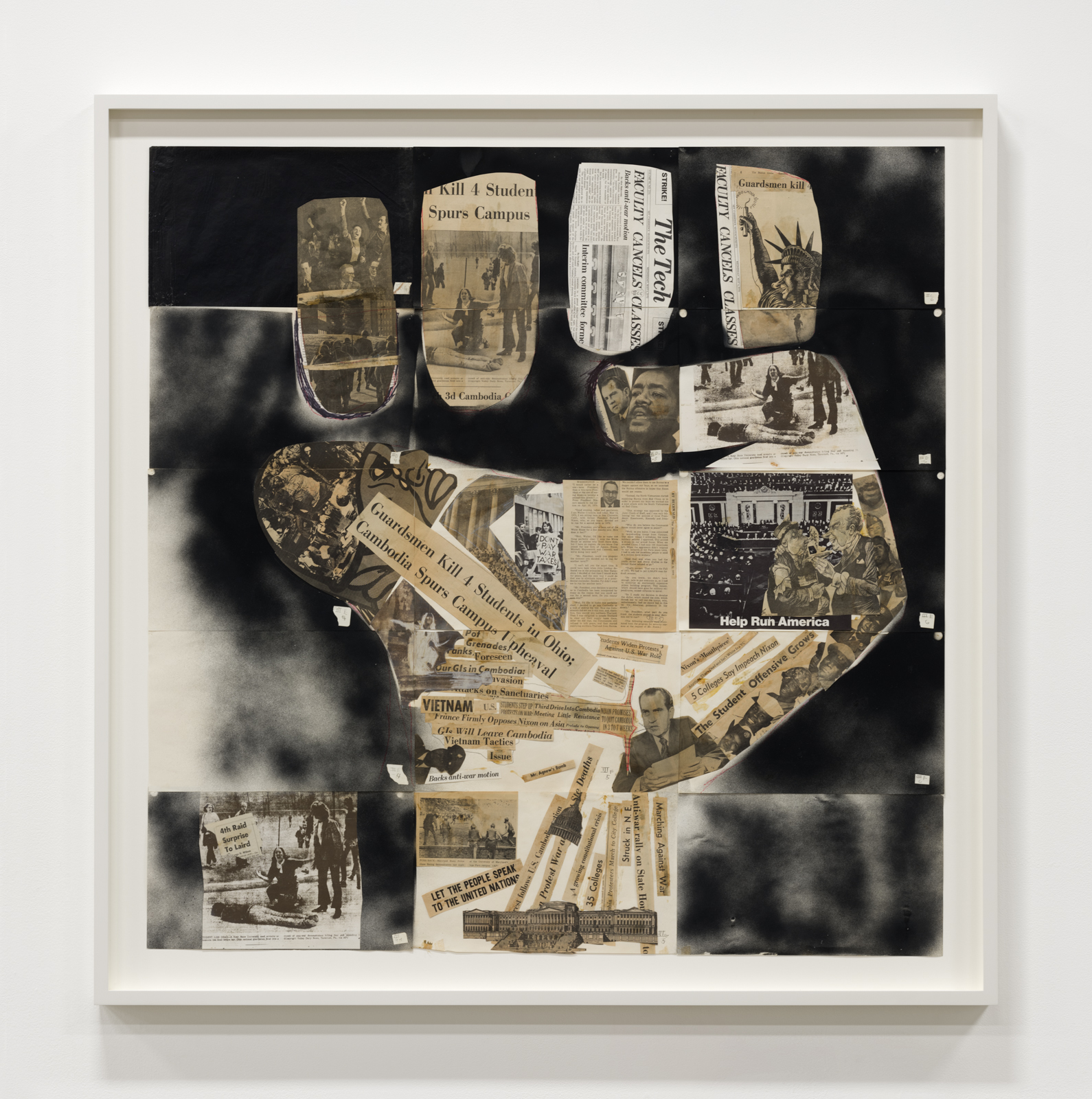 Stan VanDerBeek, Untitled (Fax Mural: Raised Fist), 1970, Collage, paint and carbon transfer paper, 47 x 47 in.