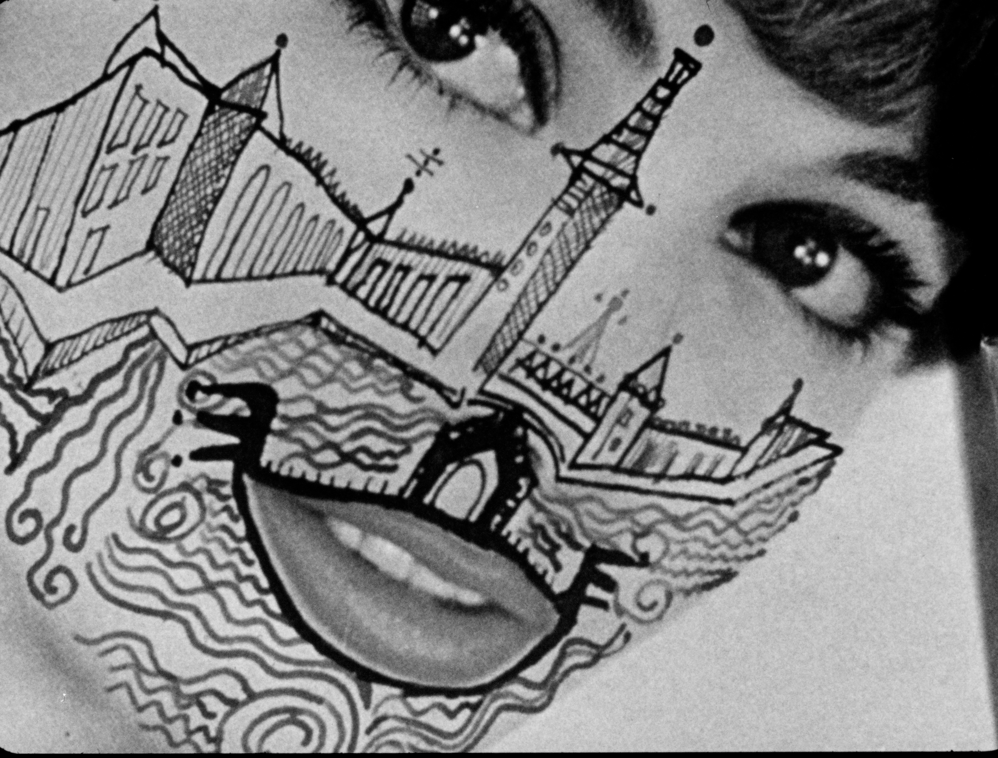 Stan VanDerBeek, Still from A La Mode, 1960, 35mm film transferred to video, black and white, sound, 6:18 min.