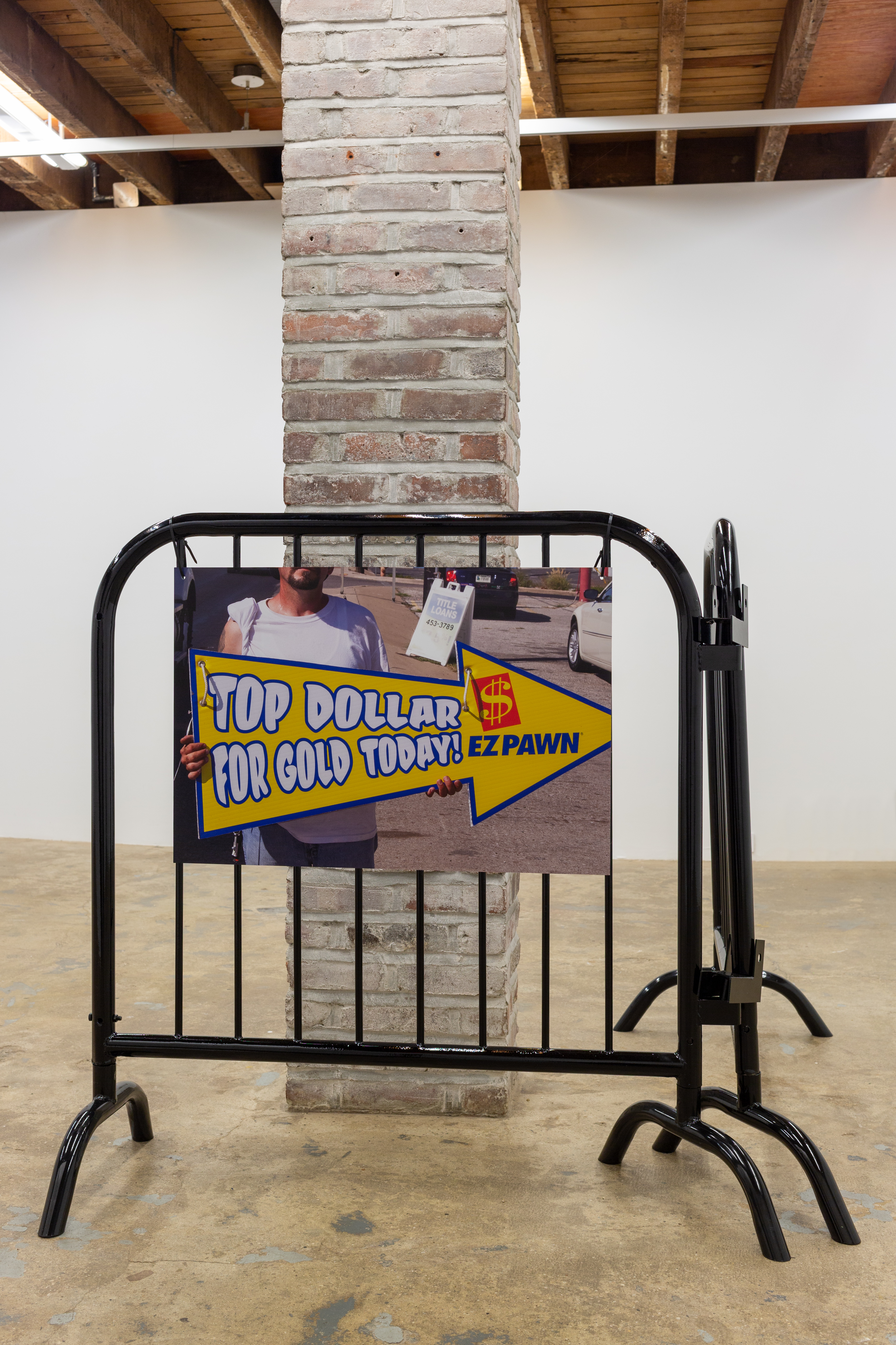 Heidi Schlatter, Boom / Bust, 2013/ 2021, Steel, automotive enamel, archival ink on DiBond, Each barrier 36h x 40w x 2d in.