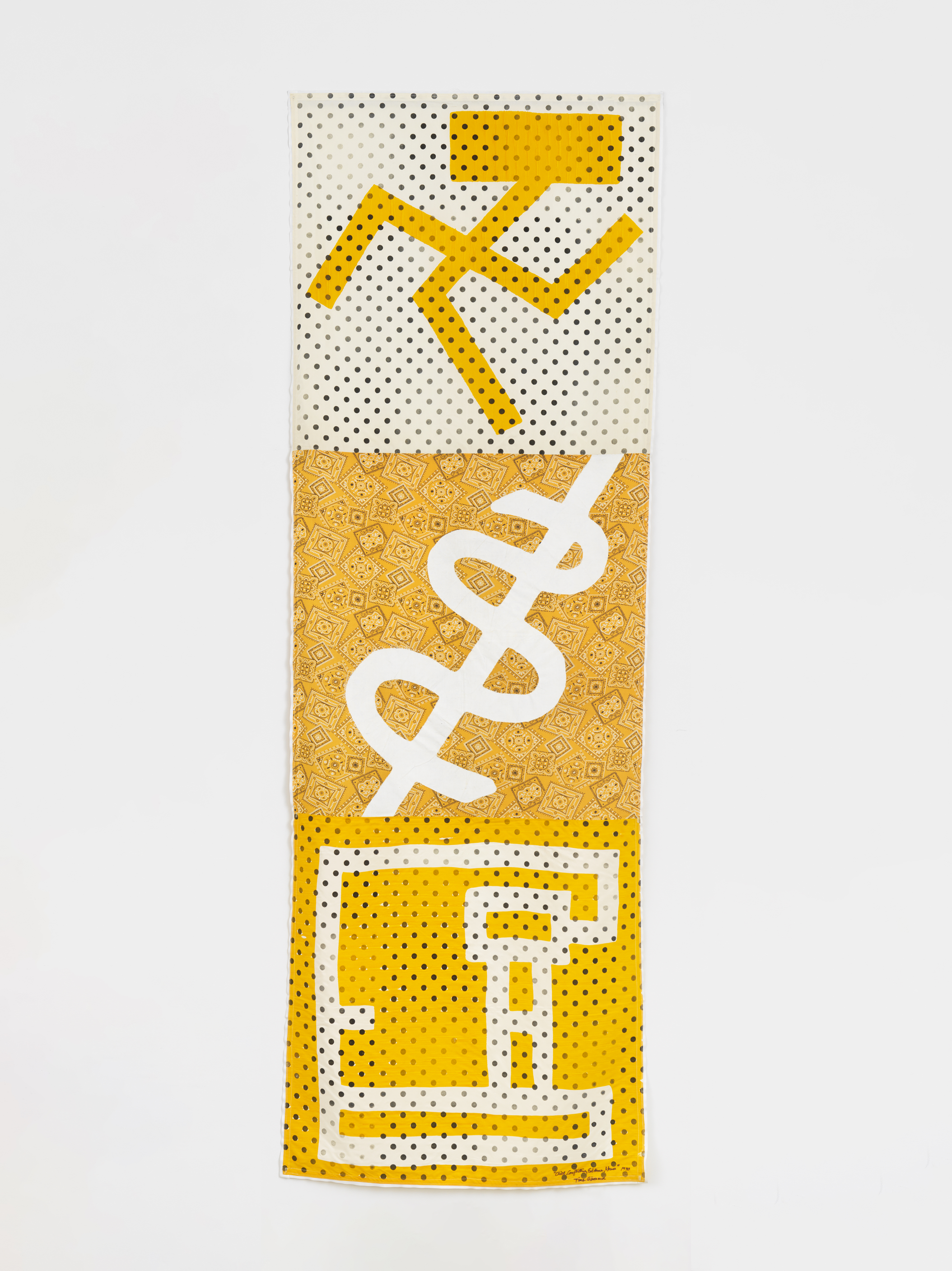 Tina Girouard, Child, Conflicting Evidence, House, 1980, Fabric Workshop DNA-Icons panels with pigment on commercially printed fabrics, in collaboration with The Fabric Workshop and Museum, Philadelphia, 103 1/2 x 35 1/2 in.