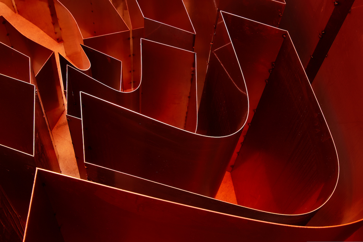 Tiril Hasselknippe, Bykjernens Soldans (Solar Dance of City Kernel) (detail),  2019, Welded steel, resin, 38h x 113w x 78d in.