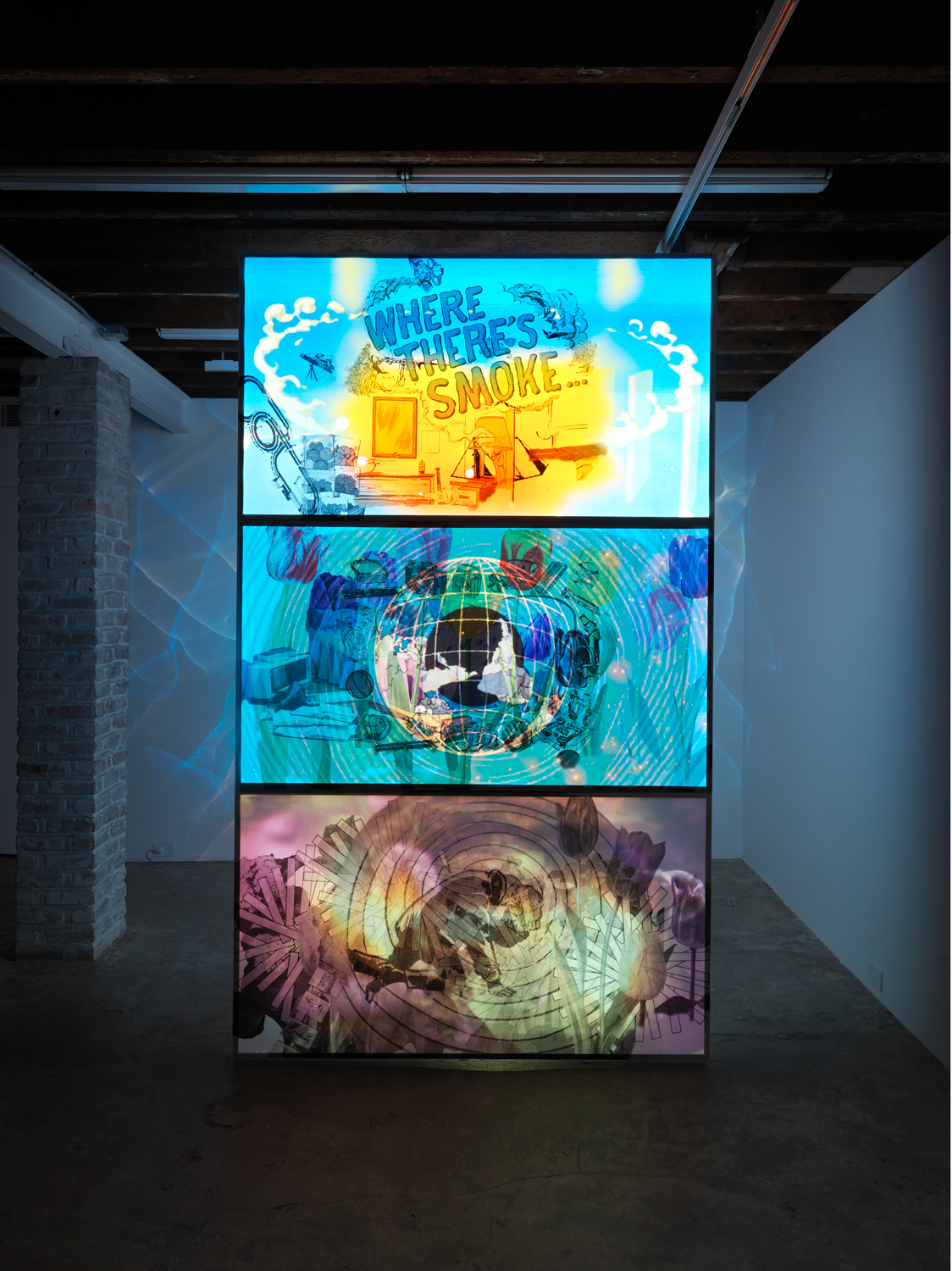 Jibade-Khalil Huffman, Where There’s Smoke, 2020, Inkjet on Duratran transparencies, three-channel video installation, 101.50h x 60w x 1.50d in.