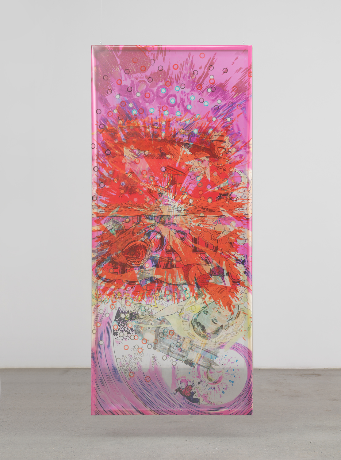 Jibade-Khalil Huffman, Untitled (Explosion), 2020, Inkjet on transparencies, looping video, 60.25h x 27.13w x 1.50d in.