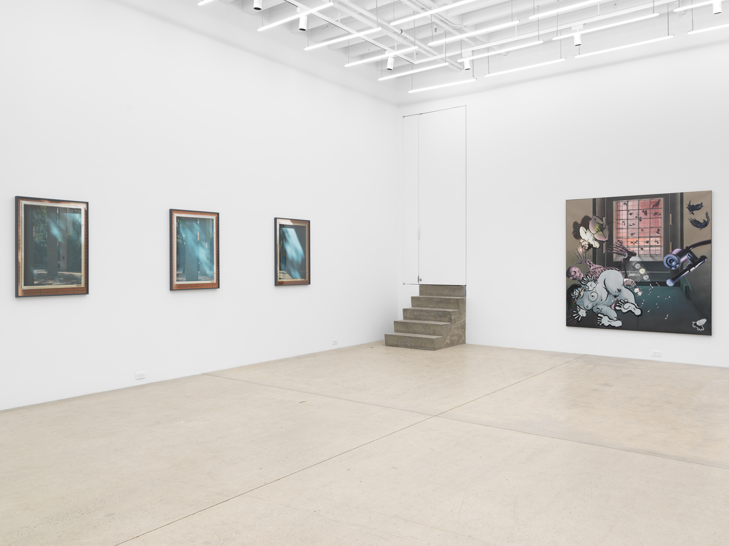 Installation view, Viewing Room V: Chason Matthams, Ebecho Muslimova, and Jennifer Bolande, Magenta Plains, New York, NY, 2026