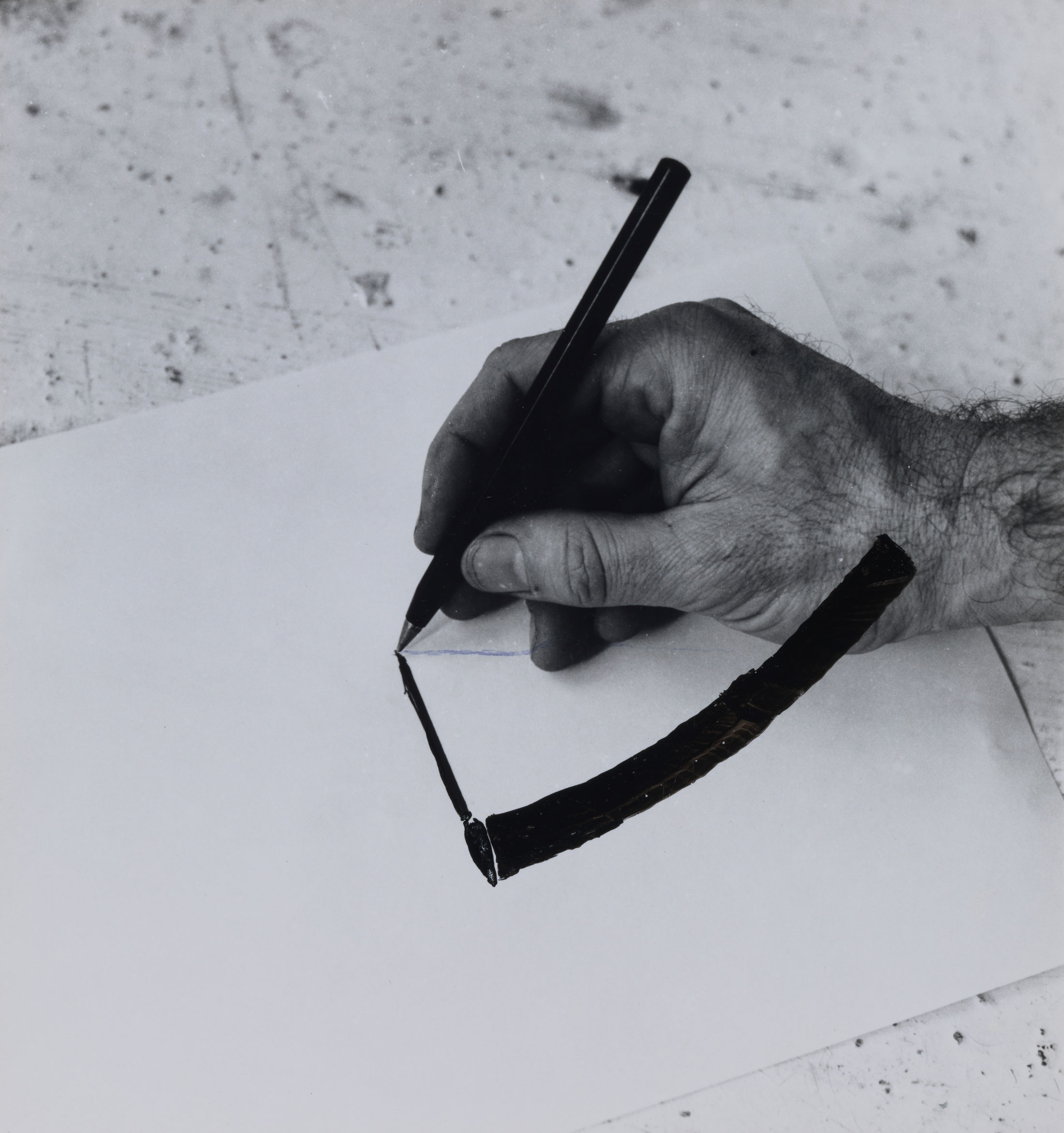 William Wegman, Drawing Hand, 1975, black ink on silver gelatin print, framed: 22.5h x 16.5w x 1.25d in.