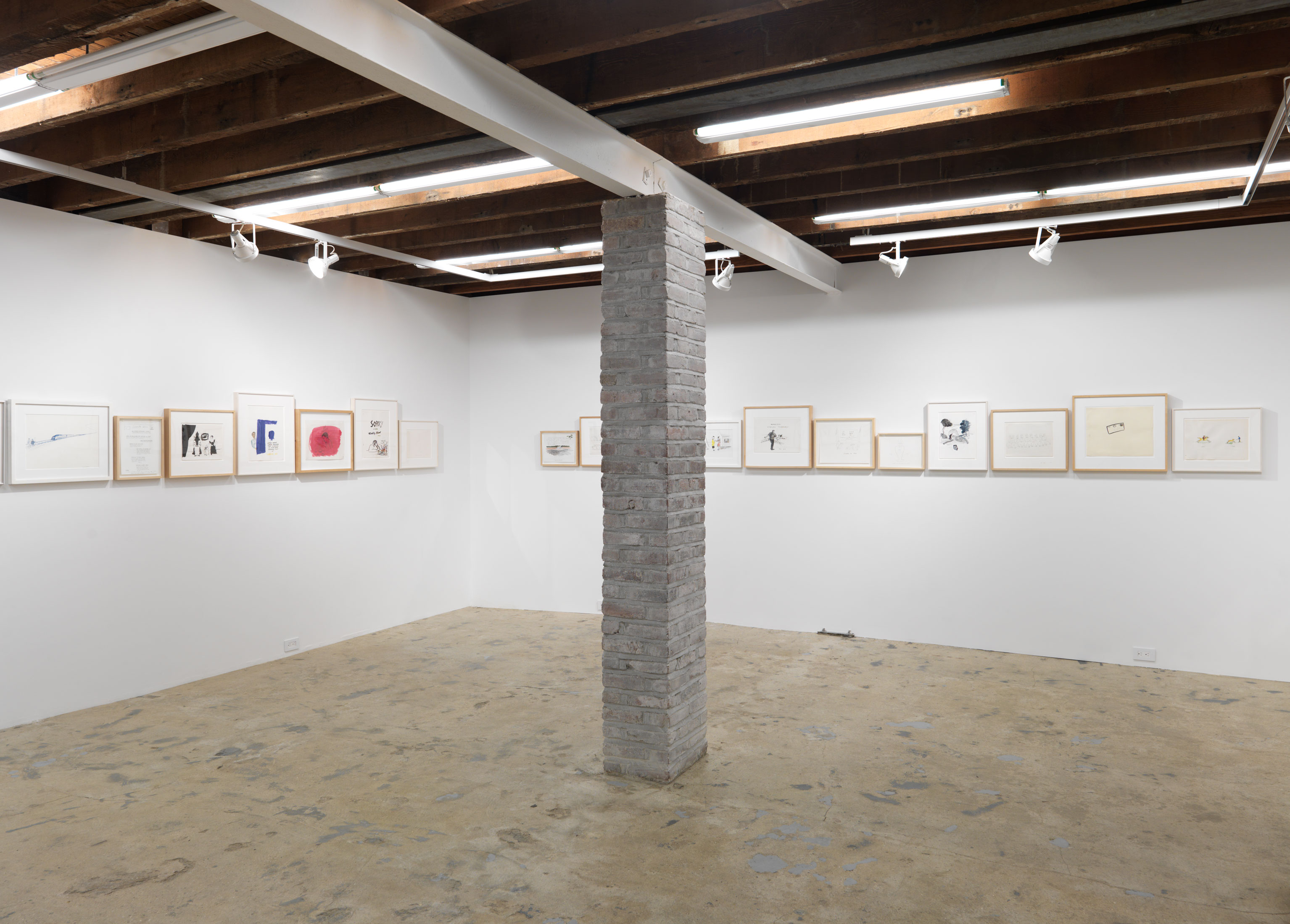 Installation view, William Wegman: Postcard Paintings, Magenta Plains, New York, NY, 2016