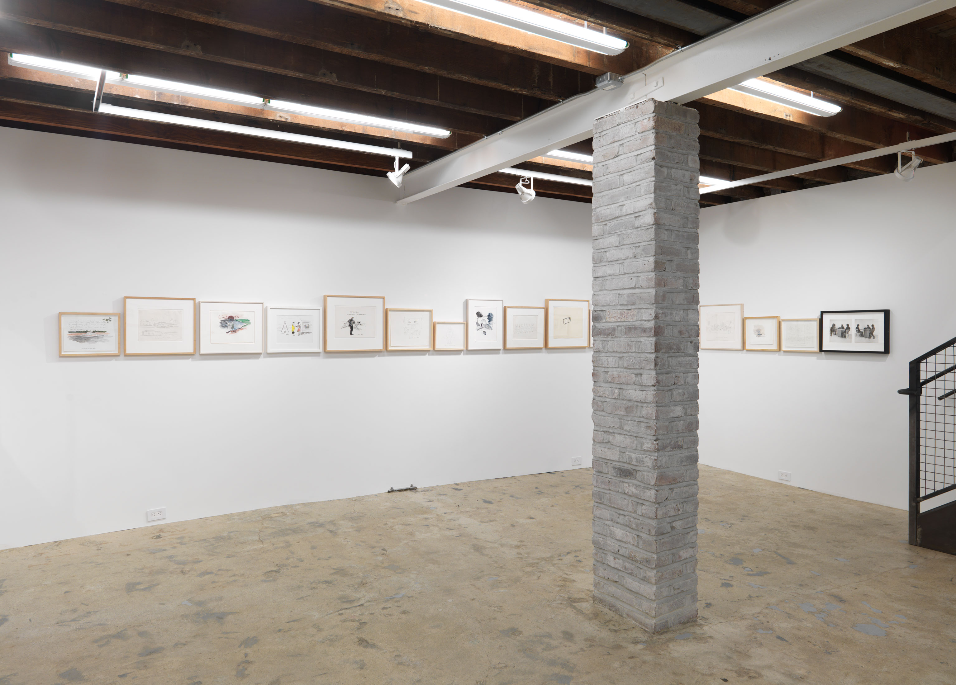 Installation view, William Wegman: Postcard Paintings, Magenta Plains, New York, NY, 2016