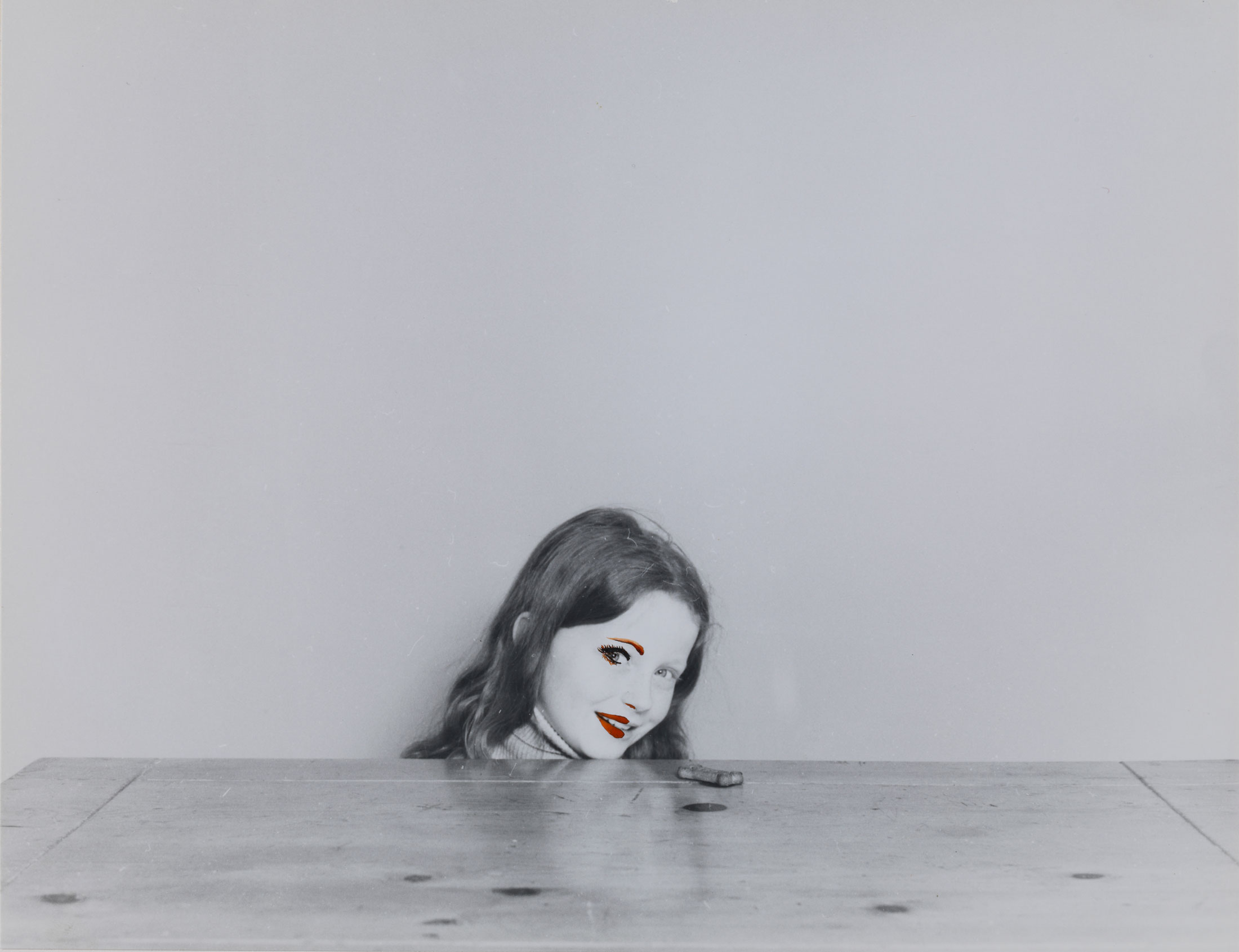 William Wegman, Miranda (Girl with Milk Bone, 1979, gouache on silver gelatin print, framed: 17.75 x 20.5 x 1.25 in.