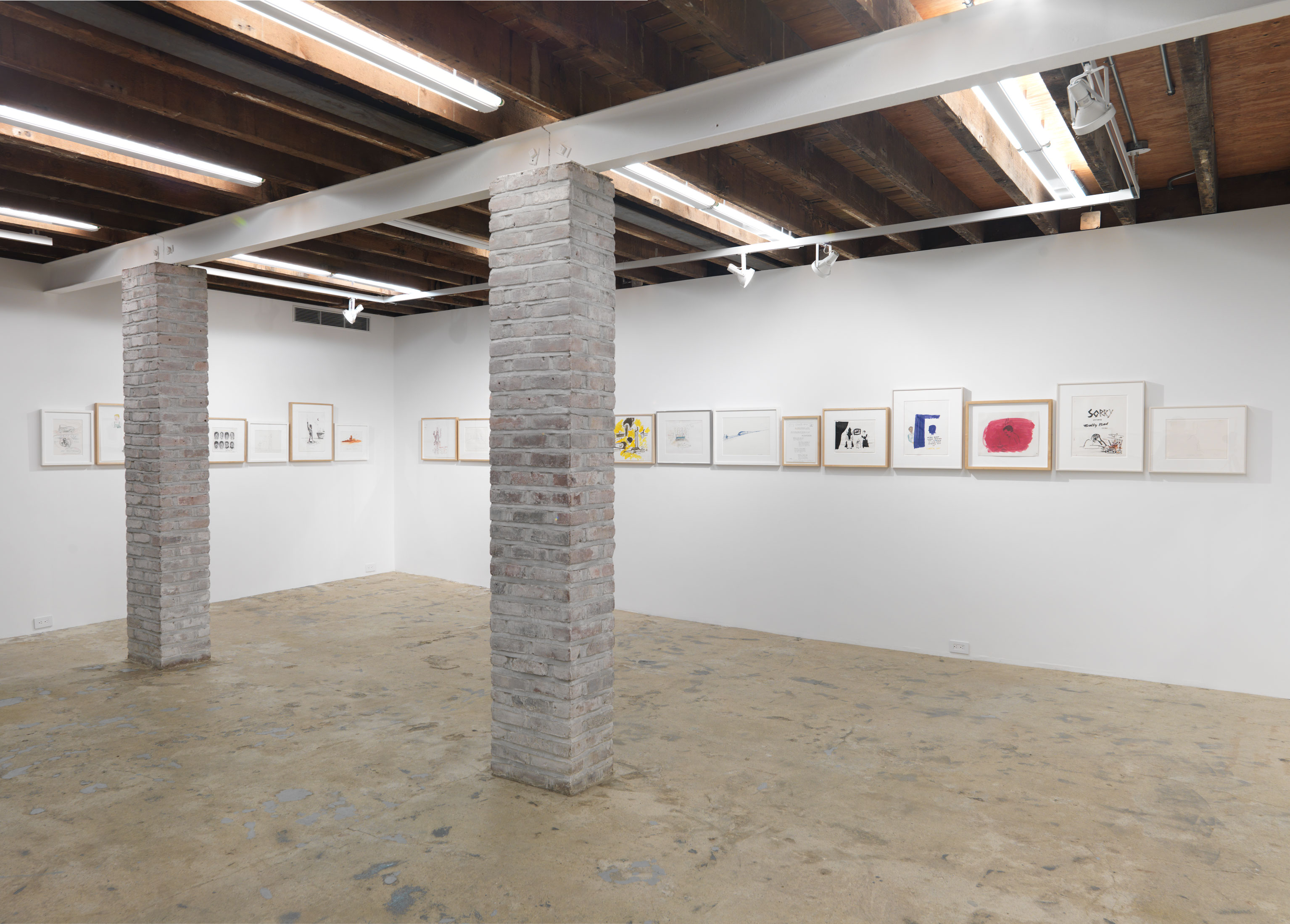 Installation view, William Wegman: Postcard Paintings, Magenta Plains, New York, NY, 2016